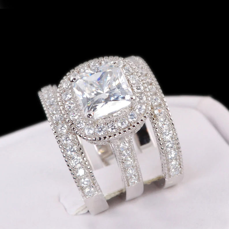 4.35 ctw cushion cut halo engagement ring set-JOSHINY