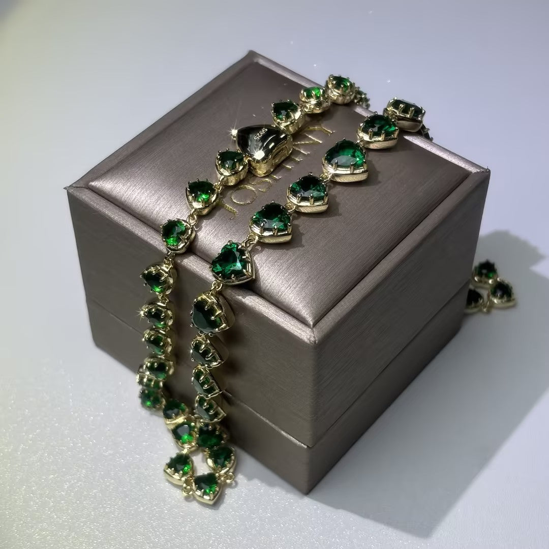 80Ctw Heart-shaped Emerald Chain Necklace-JOSHINY