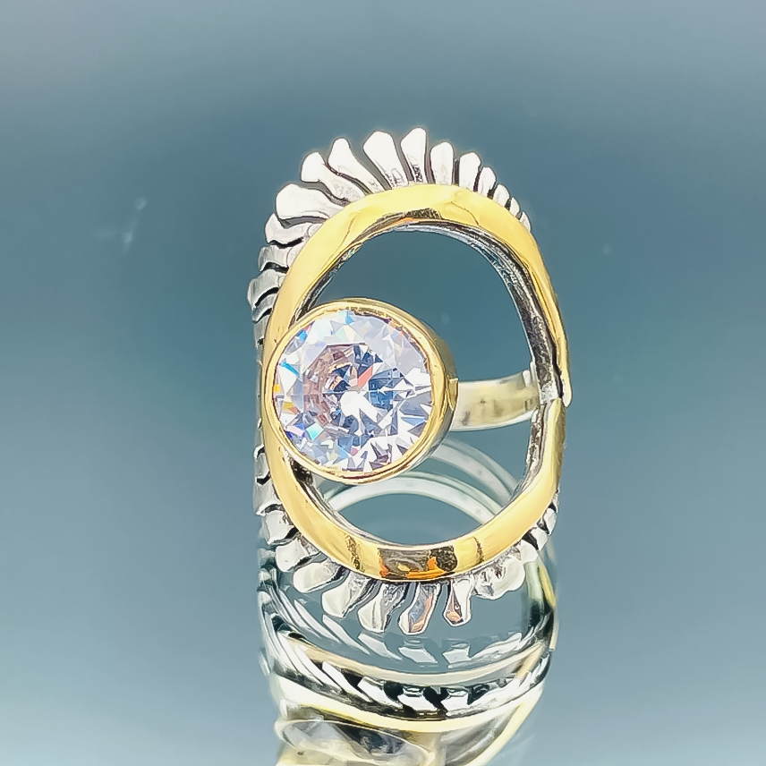 Unique 2.5 ctw Round Cut White Gemstone Gold and Silver Two Tone Ring -JOSHINY