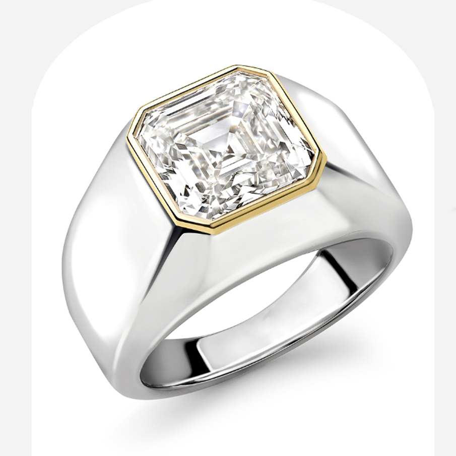 Minimalist 2.5 ctw Asscher Cut White Gemstone Two Tone Engagement Ring -JOSHINY