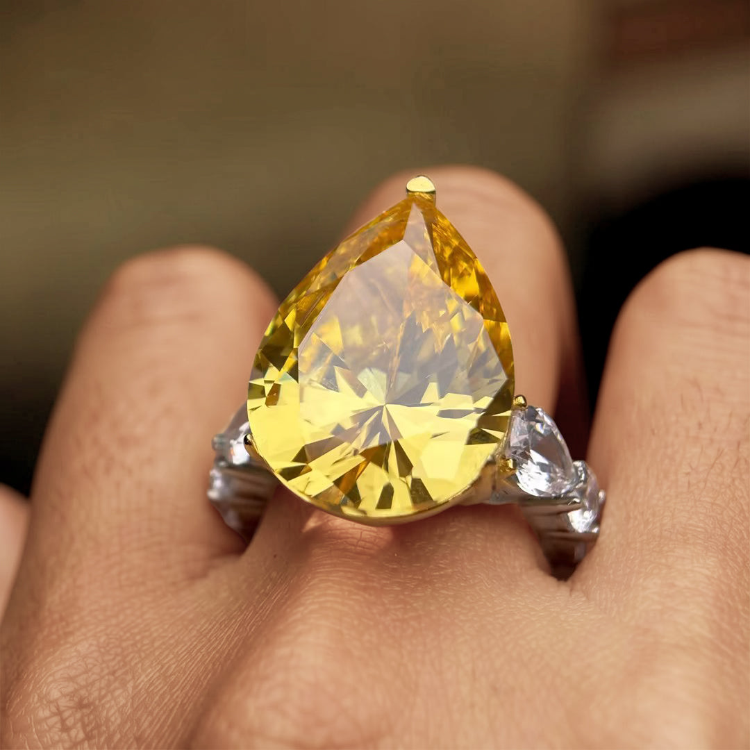 8Ctw Pear-shaped Cut Rainbow Gemstone Sparkling Ring-JOSHINY
