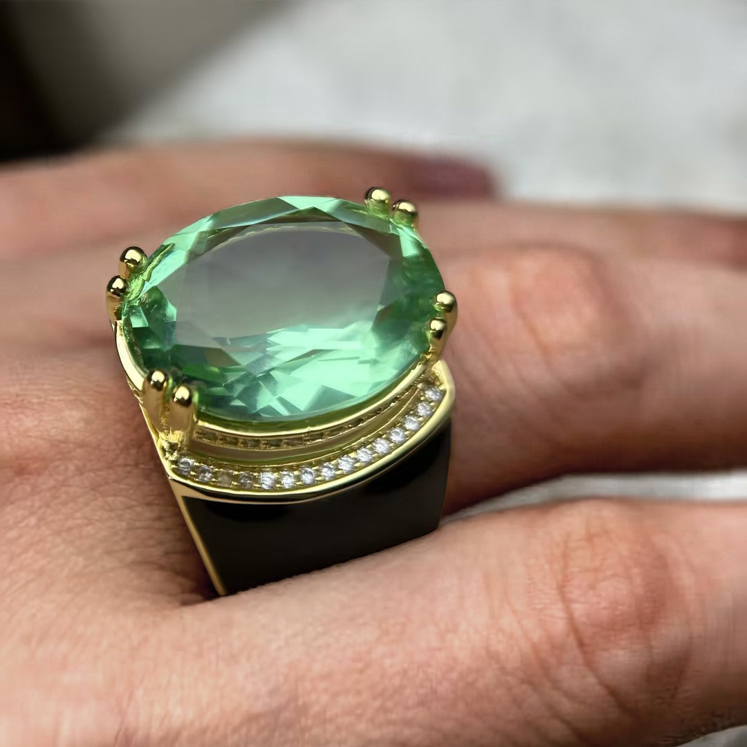 10.3Ct Oval Green and Purple Stone Large Ring-JOSHINY