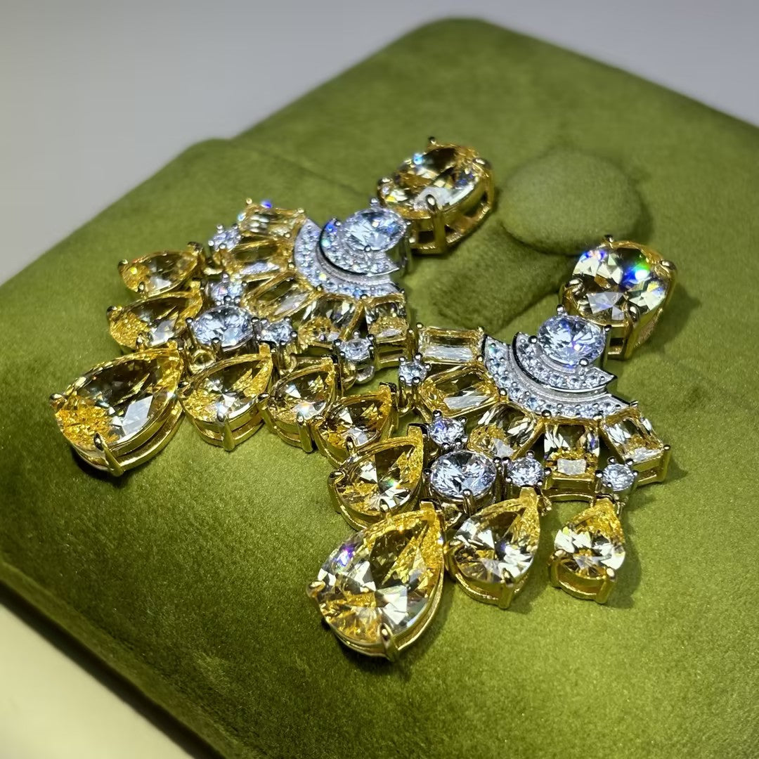 7.4Ctw Oval Yellow Gemstone Ring and Earrings