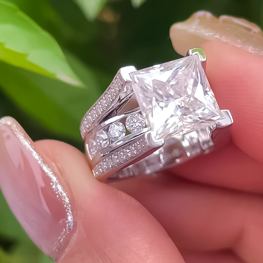 Gorgeous 8 ctw Princess Square Cut White Gemstone Engagement Ring -JOSHINY