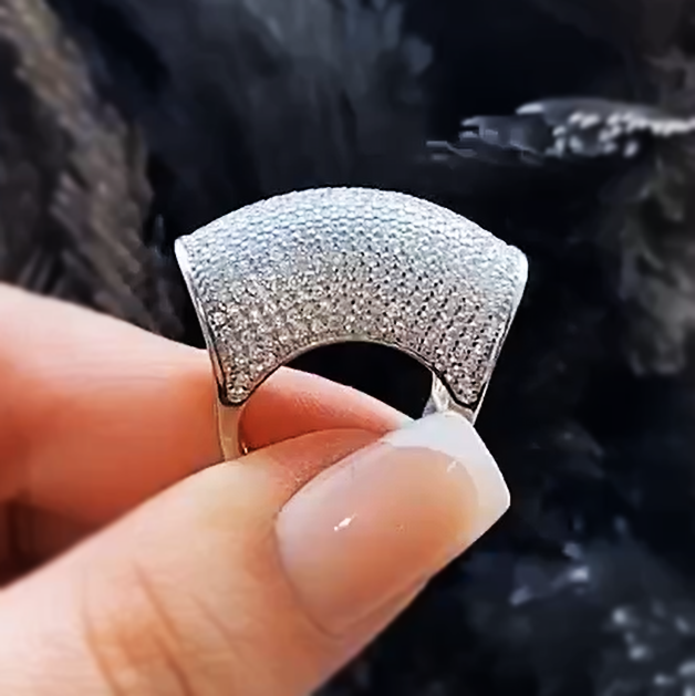 Unique 4 ctw Round Cut White Gemstone Pavé Saddle Ring -JOSHINY