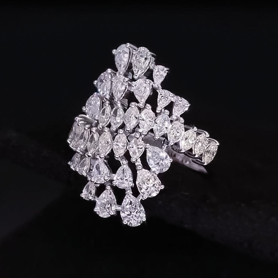 Exquisite 5 ctw Pear & Marquise Cut White Gemstone Cluster Ring -JOSHINY