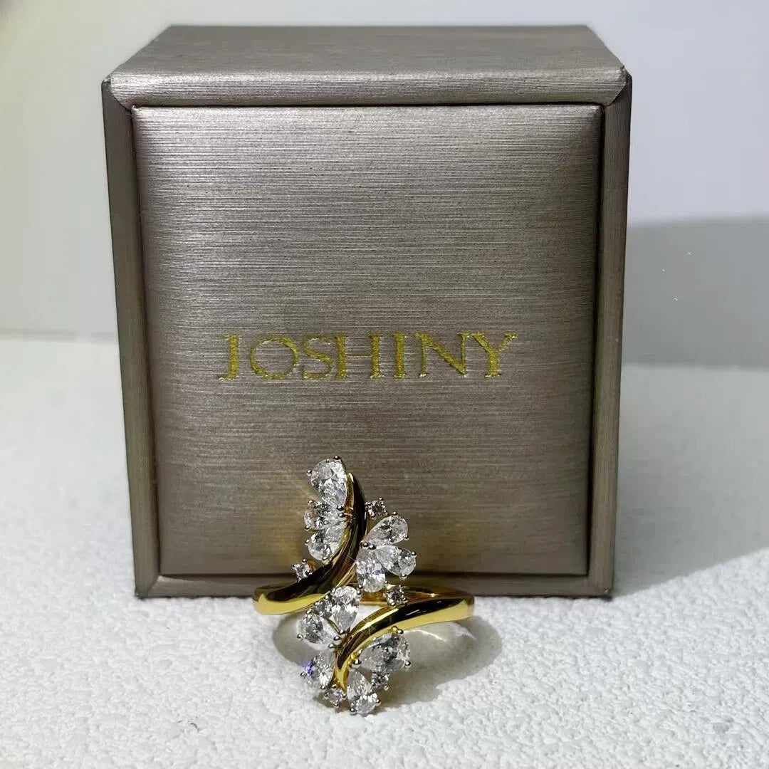 3 CTW Pear Cut & Round Cut White Cubic Zirconia 925 Sterling Silver Ring -JOSHINY