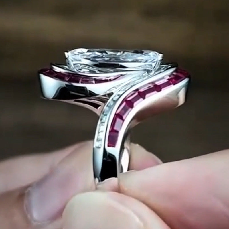 3.0ct Marquise Cut and Ruby Ring -JOSHINY