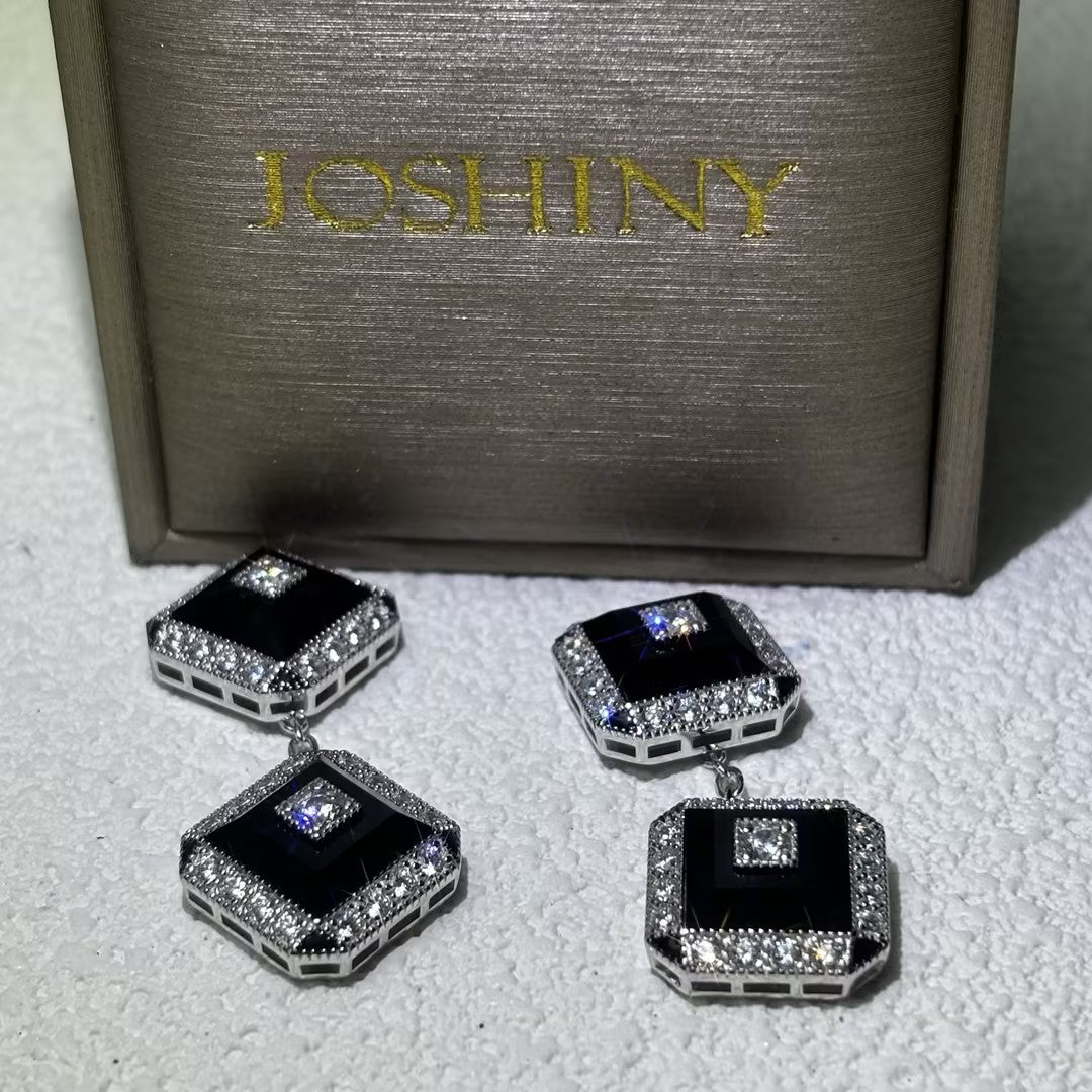 2.32 Ctw round cut white Exquisite Art Deco style cubic zirconia 925 sterling silver cufflinks-JOSHINY