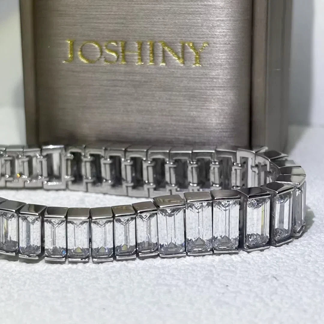 32 Ctw Baguette Cut White Cubic Zirconia 925 Sterling Silver Bracelet-JOSHINY