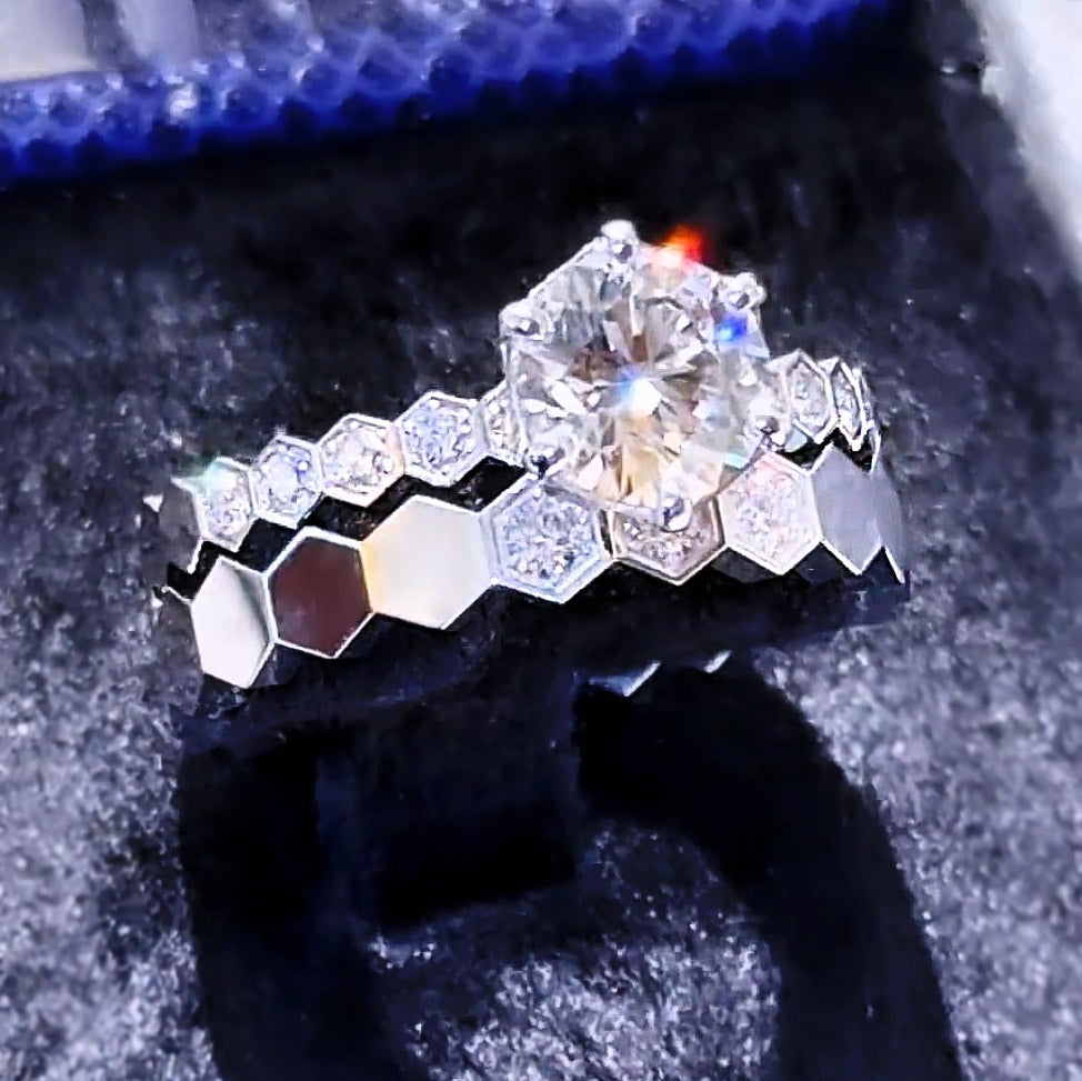 3ctw Geometric Hexagon Halo Ring -JOSHINY