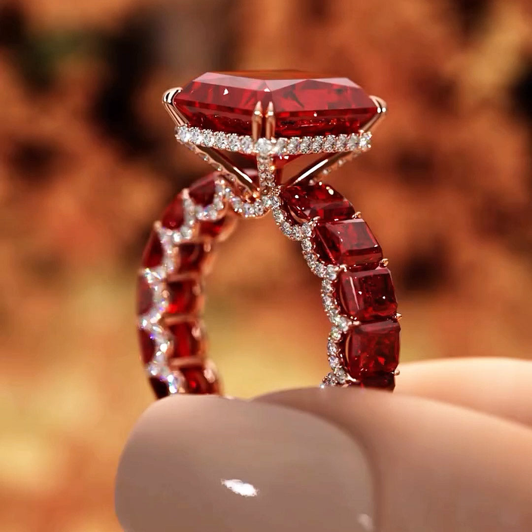 10.0ctw Enchanting collection of radiant cut ruby and sapphire rings-JOSHINY