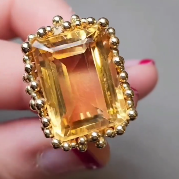 Unique 12 ctw Emerald Cut Yellow Gemstone Cocktail Ring -JOSHINY