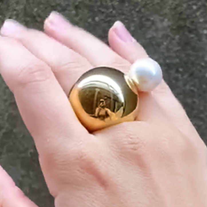 Unique Minimalist Design White Pearl Gold Bubble Ring -JOSHINY