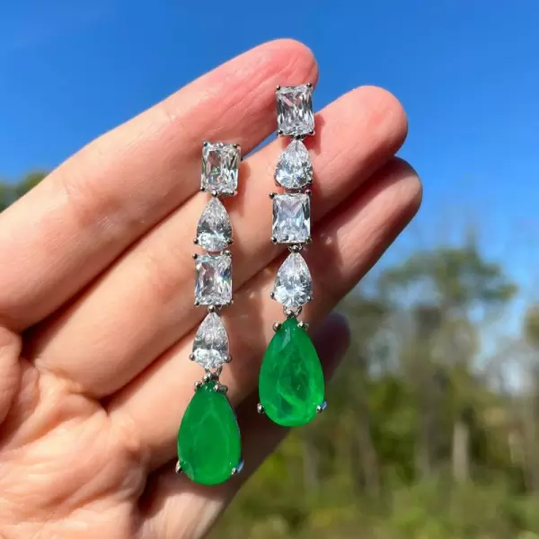 6ctw Multi-Cut Teardrop Green Gemstone Dangle Earrings -JOSHINY