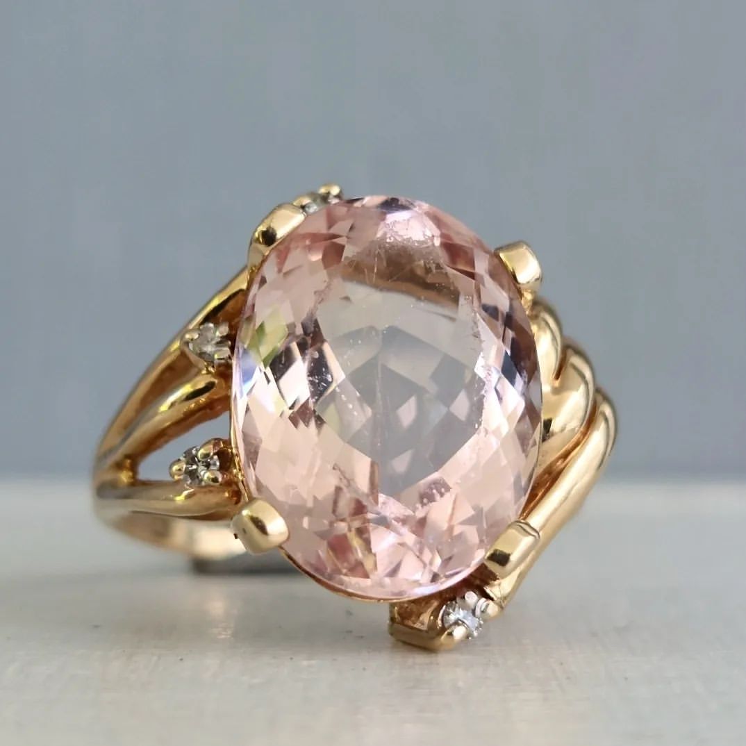 13ct Oval Cut Pink Gemstone Cocktail Ring -JOSHINY