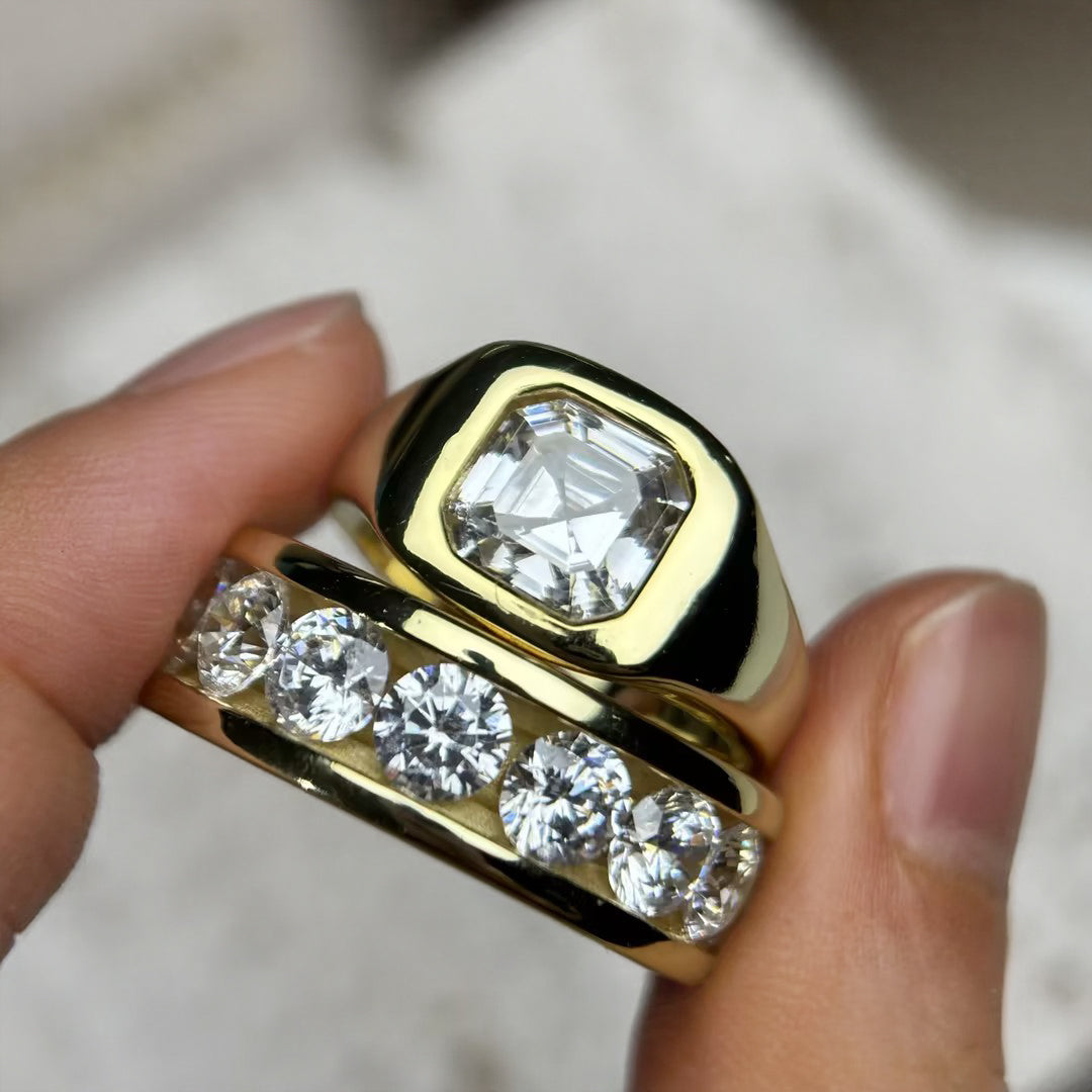 3ct Asscher Two Piece Diamond Engagement Ring -joshiny