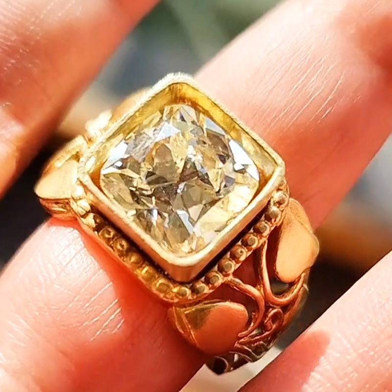 5ct Cushion Cut Light Yellow Gemstone Vintage Art Engagement Ring -JOSHINY