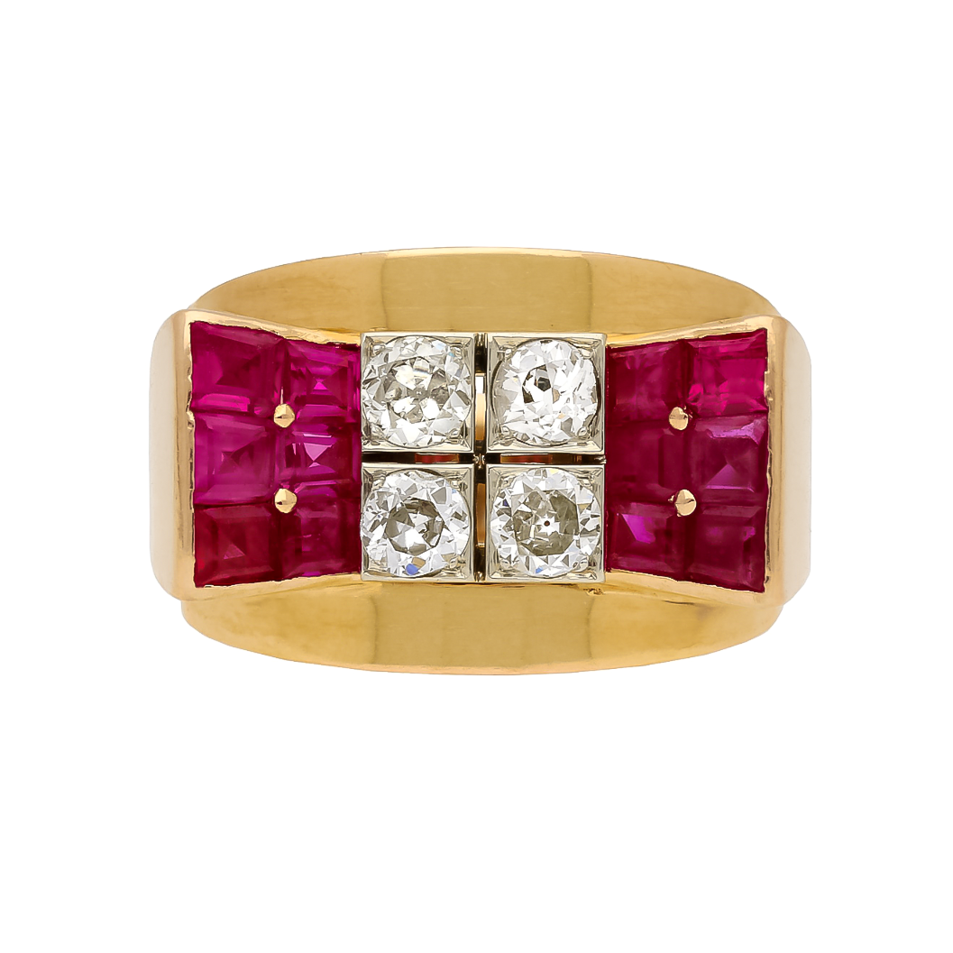 Elegant 1.5 ctw Round & Square Cut Ruby & White Gemstone Ring -JOSHINY