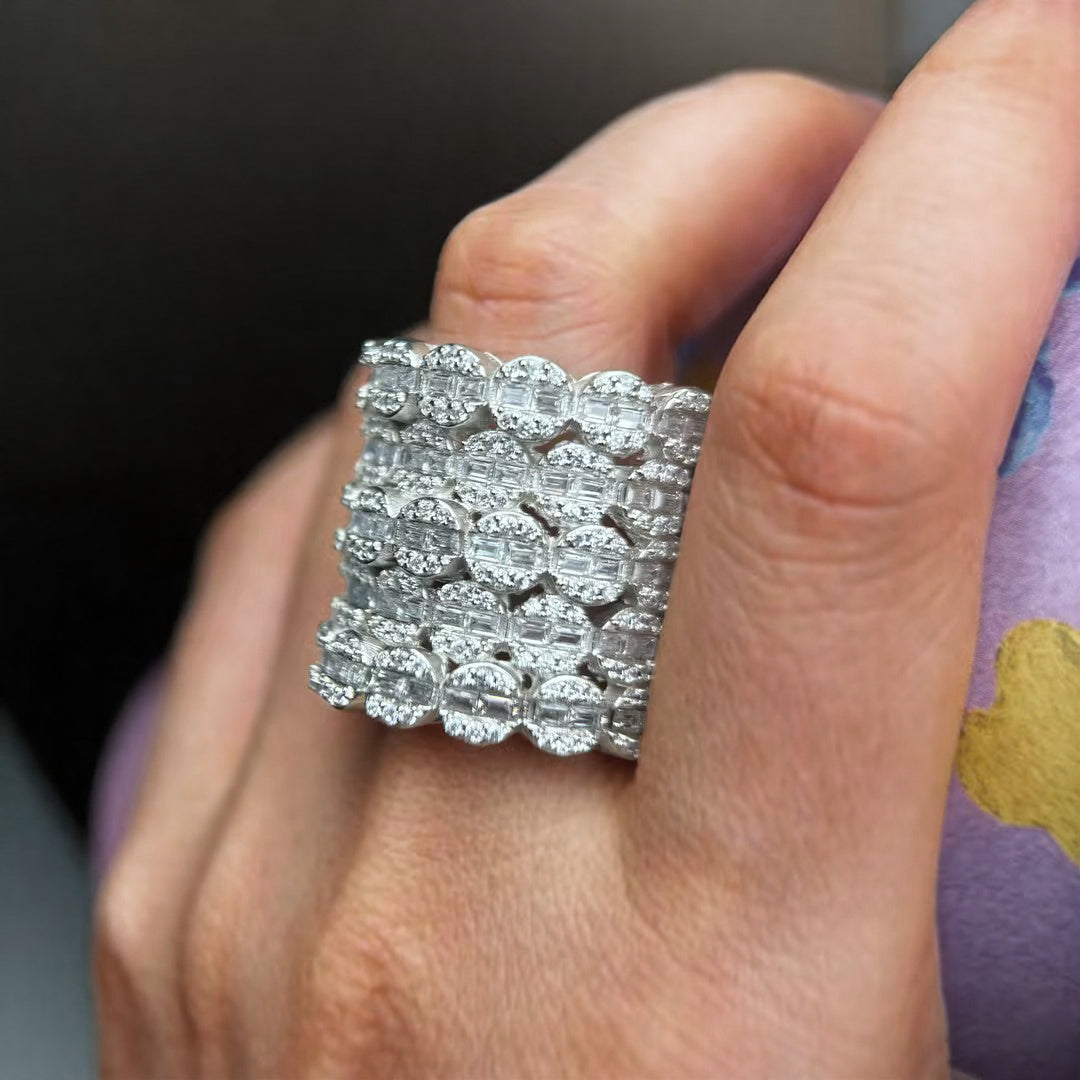 Unique 4 ctw Baguette & Round Cut White Gemstone Cluster Ring -JOSHINY