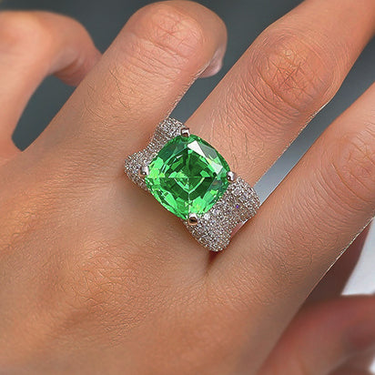 Gorgeous 8 ctw Thai Cut Tsavorite Green Gemstone Cocktail Ring -JOSHINY