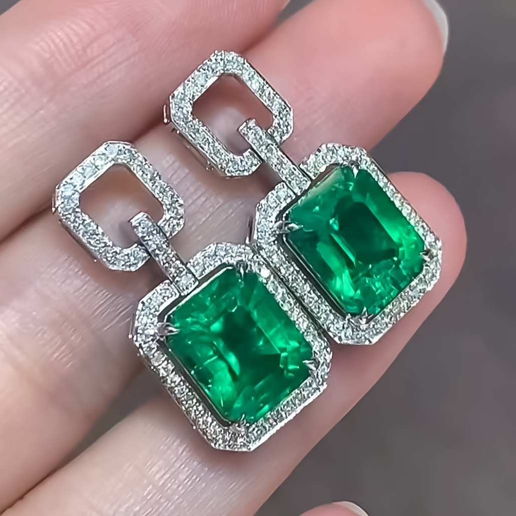 Elegant 7 ctw Emerald Cut Emerald Earrings -JOSHINY