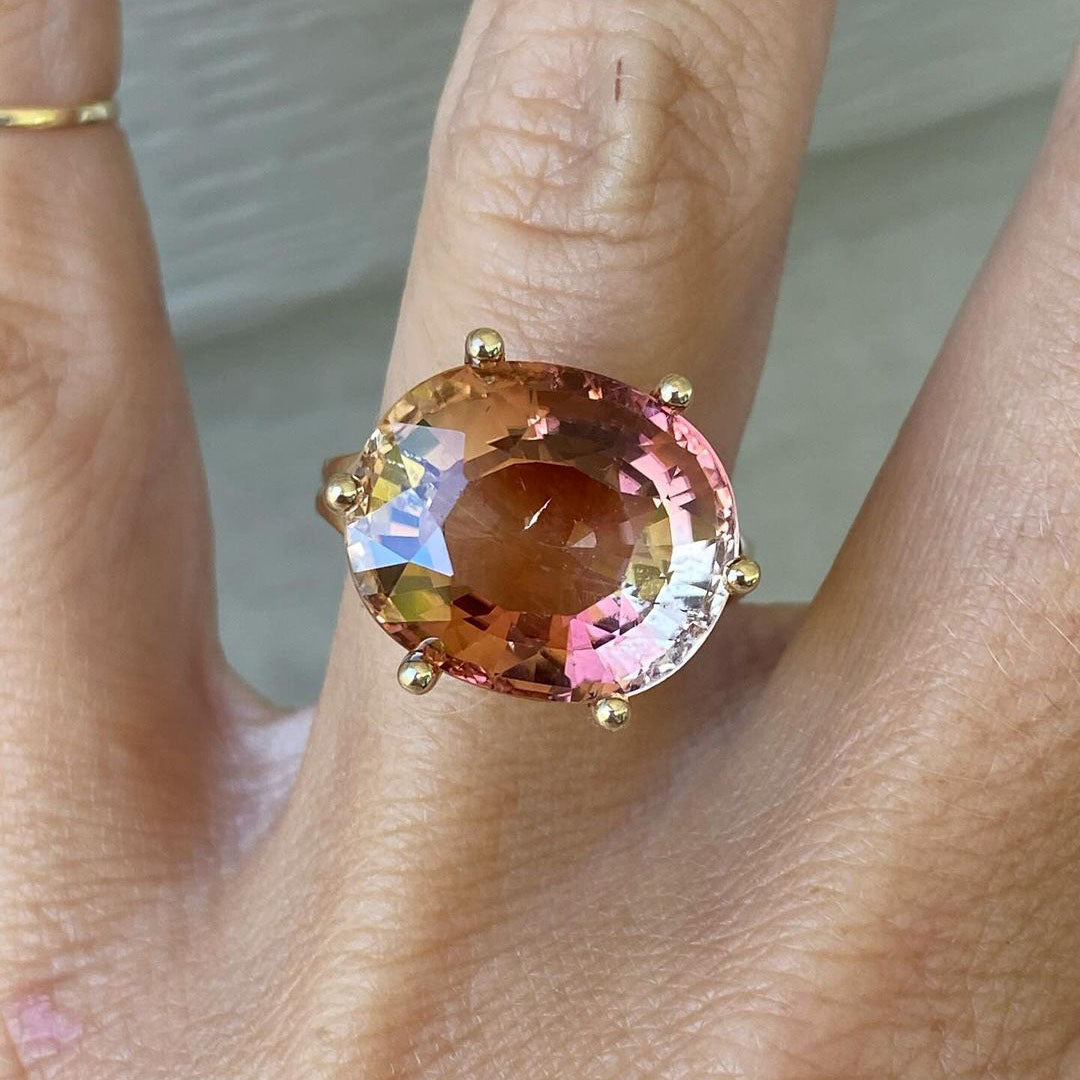 10ct Oval Peach color Tourmaline Ring -JOSHINY