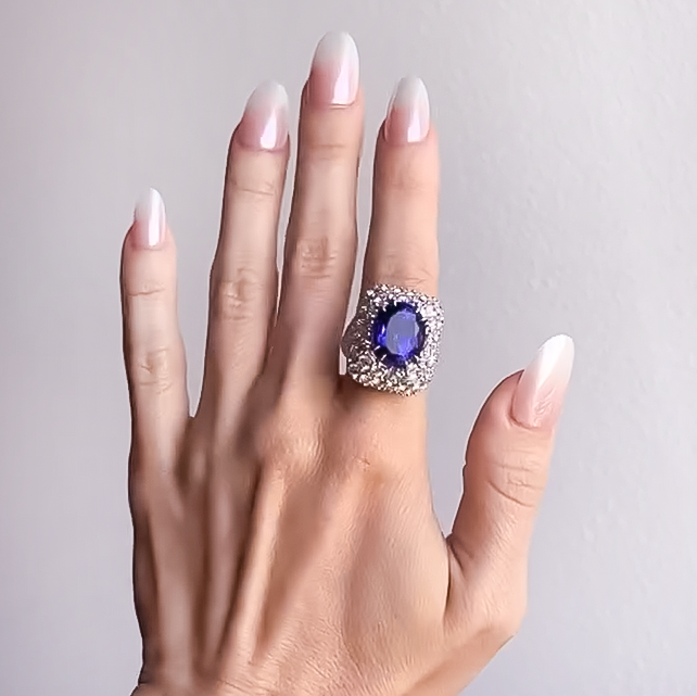 Gorgeous 6 ctw Cushion Cut Purple Gemstone Pavé Cocktail Ring -JOSHINY