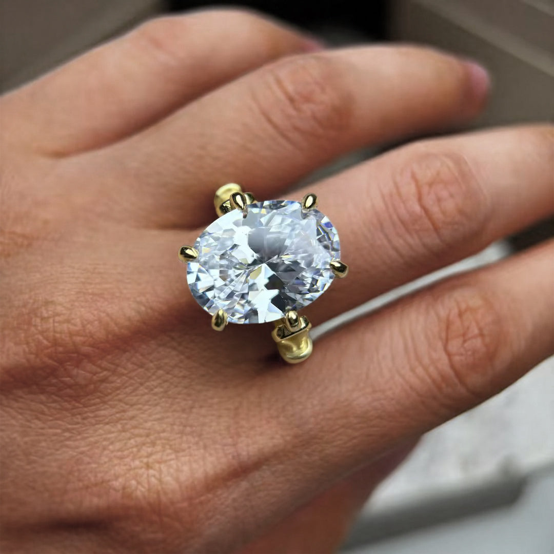 Simple 6 ctw Oval Cut White Gemstone Engagement Ring -JOSHINY