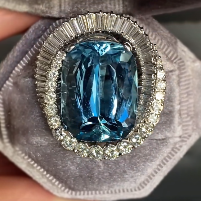 Fantasy 10 Carat Cushion Cut Light Blue Gemstone Cocktail Ring  -JOSHINY