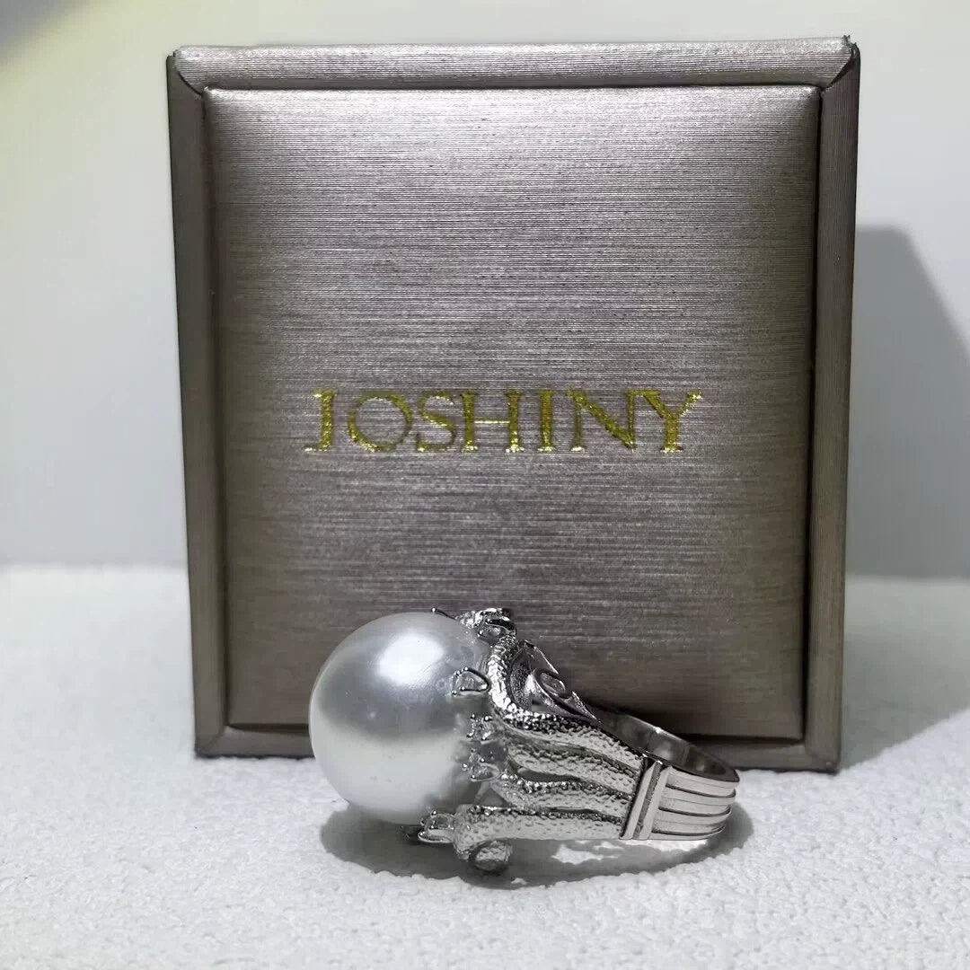 Round Cut White Not Natural Pearl Cubic Zirconia 925 Sterling Silver Ring-JOSHINY