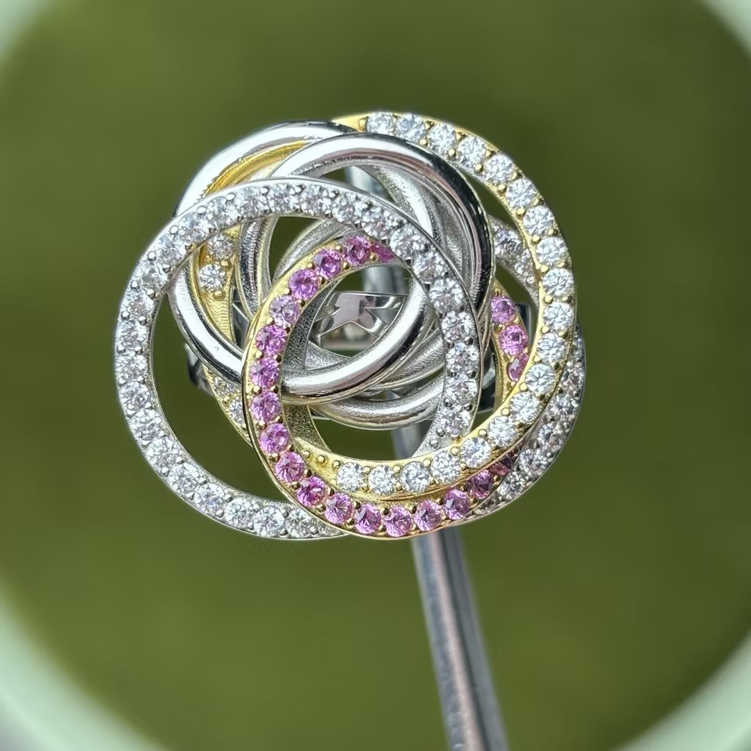 Unique 1 ctw Round Cut White & Pink Gemstone Two-Tone Ring -JOSHINY