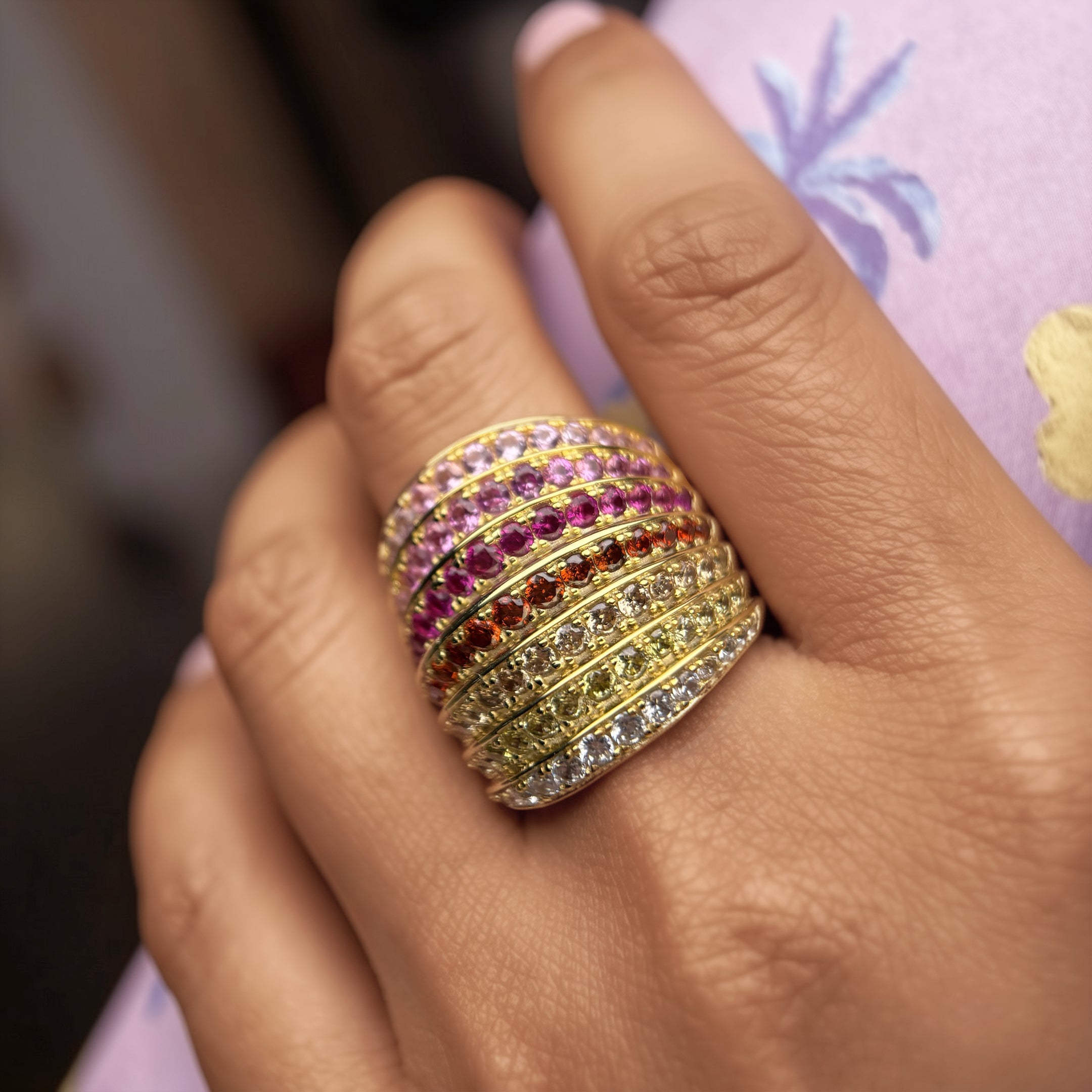 3Ctw Rainbow Gradient Gemstone Ring-JOSHINY