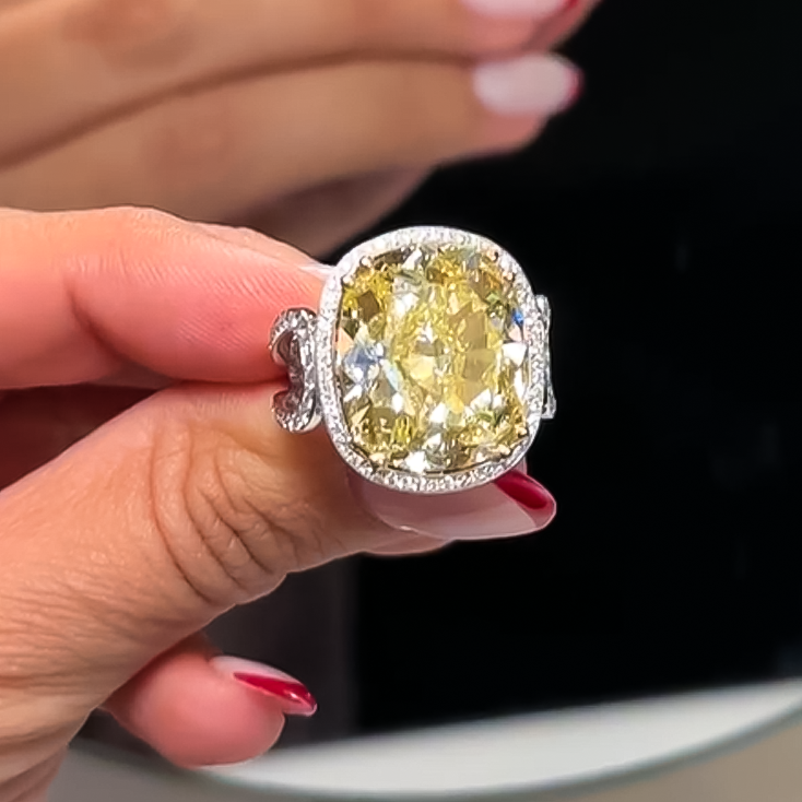 Elegant 10 ctw Cushion Cut Yellow Gemstone Halo Cocktail Ring -JOSHINY