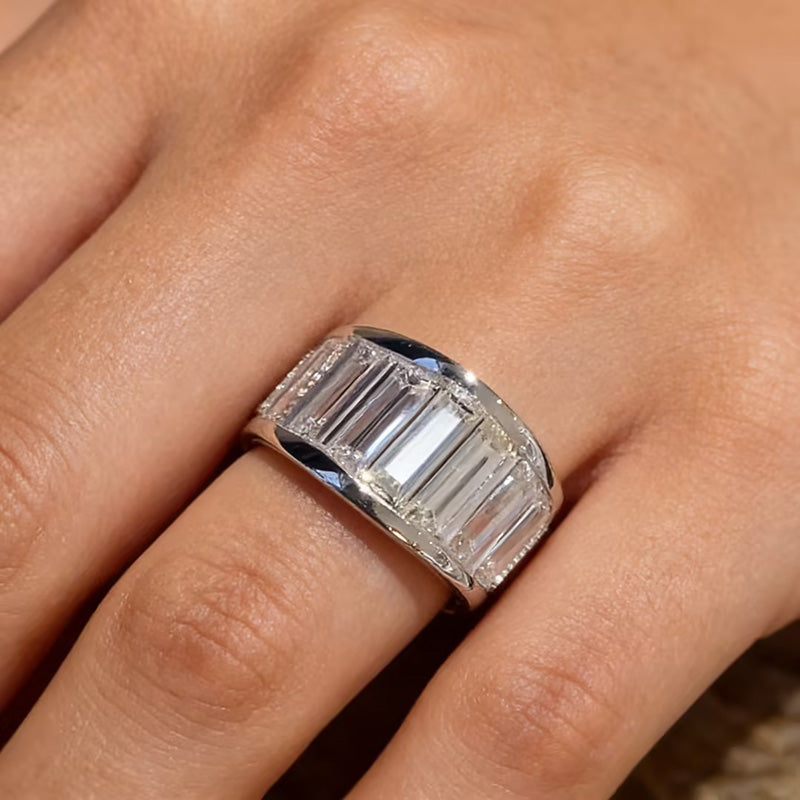 Fashion 3 ctw Trapezoid Cut White Gemstone Ring -JOSHINY