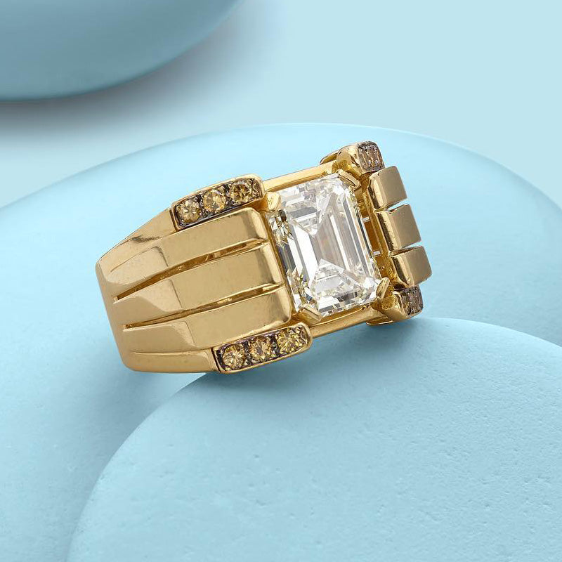 4.18ctw Emerald Cut Gold Ring -JOSHINY