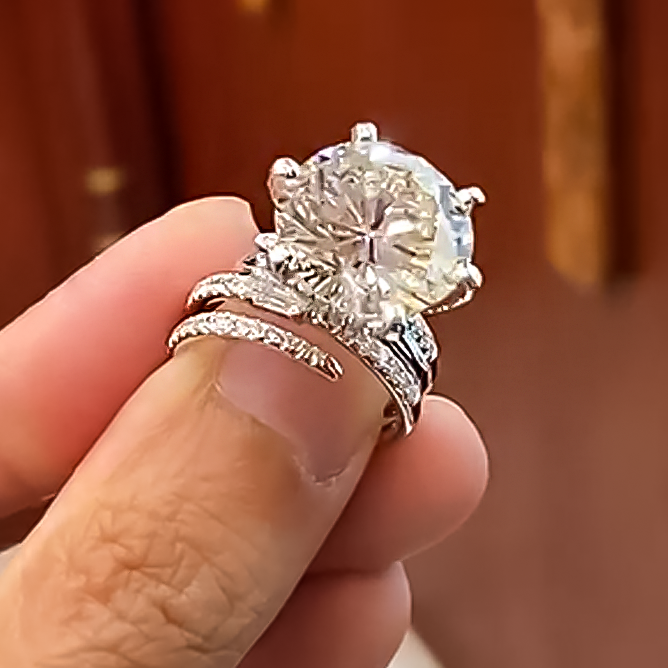 Unique 7 ctw Round Cut White Gemstone Engagement Ring -JOSHINY