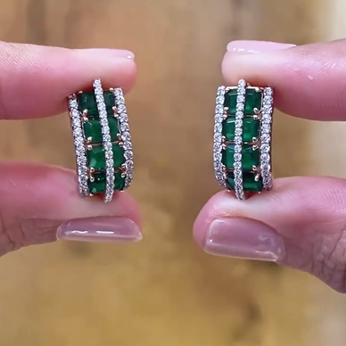 Vintage 8 ctw Emerald Cut Emerald Earrings -JOSHINY