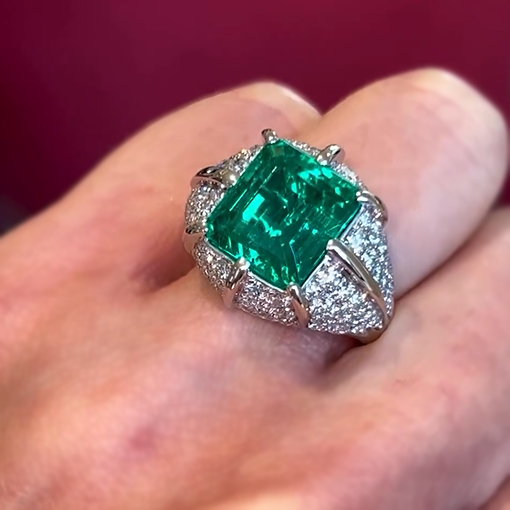 Elegant 8 ctw Emerald Cut Emerald Gemstone & Cushion Cut Sapphire Cocktail Ring -JOSHINY