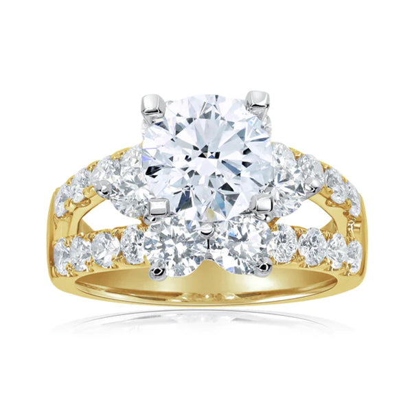 2.0ct Round Cut Bright Floral Halo Diamond Ring with Split Band -JOSHINY