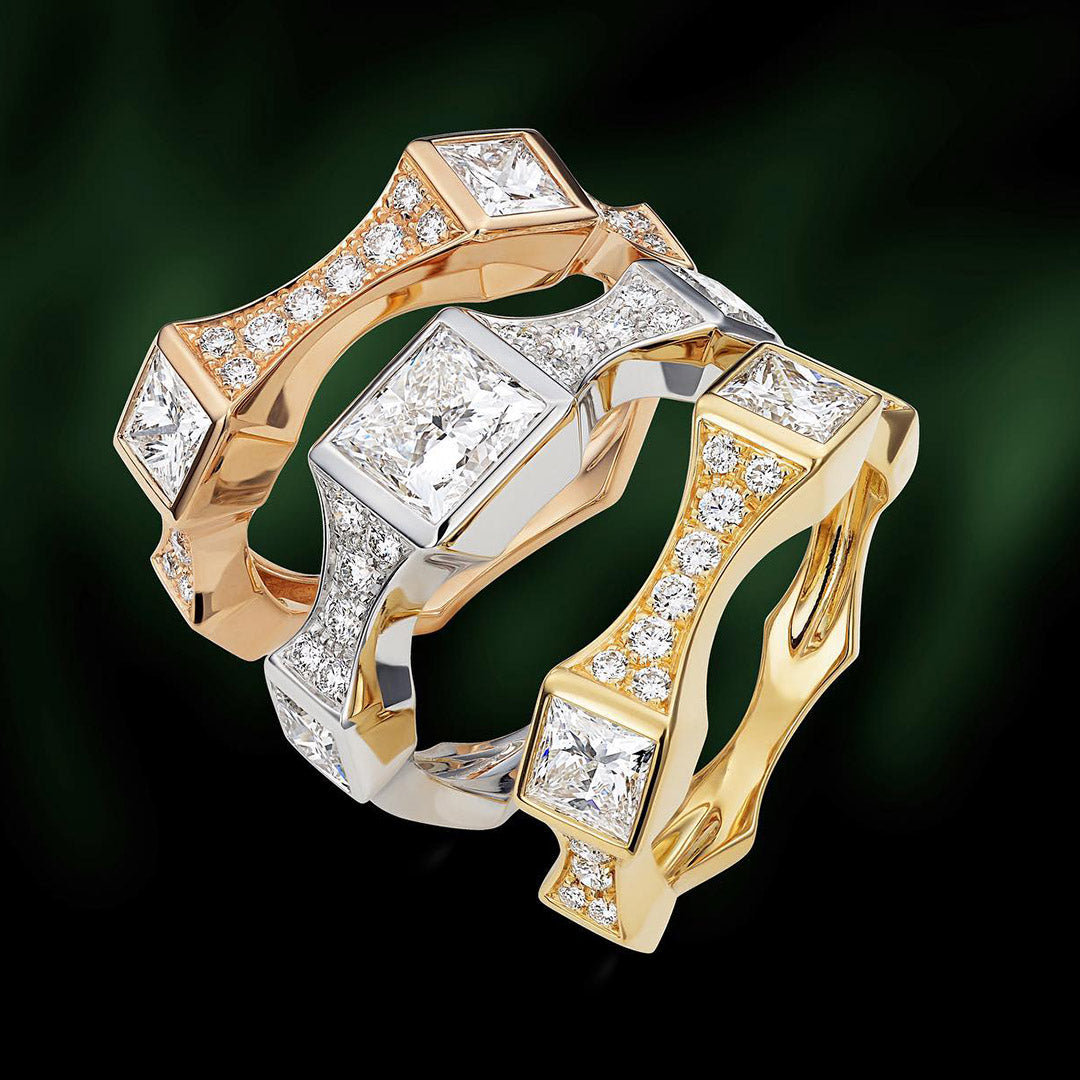 5.9ctw Princess Cut Troika Gemstone Set Ring -JOSHINY