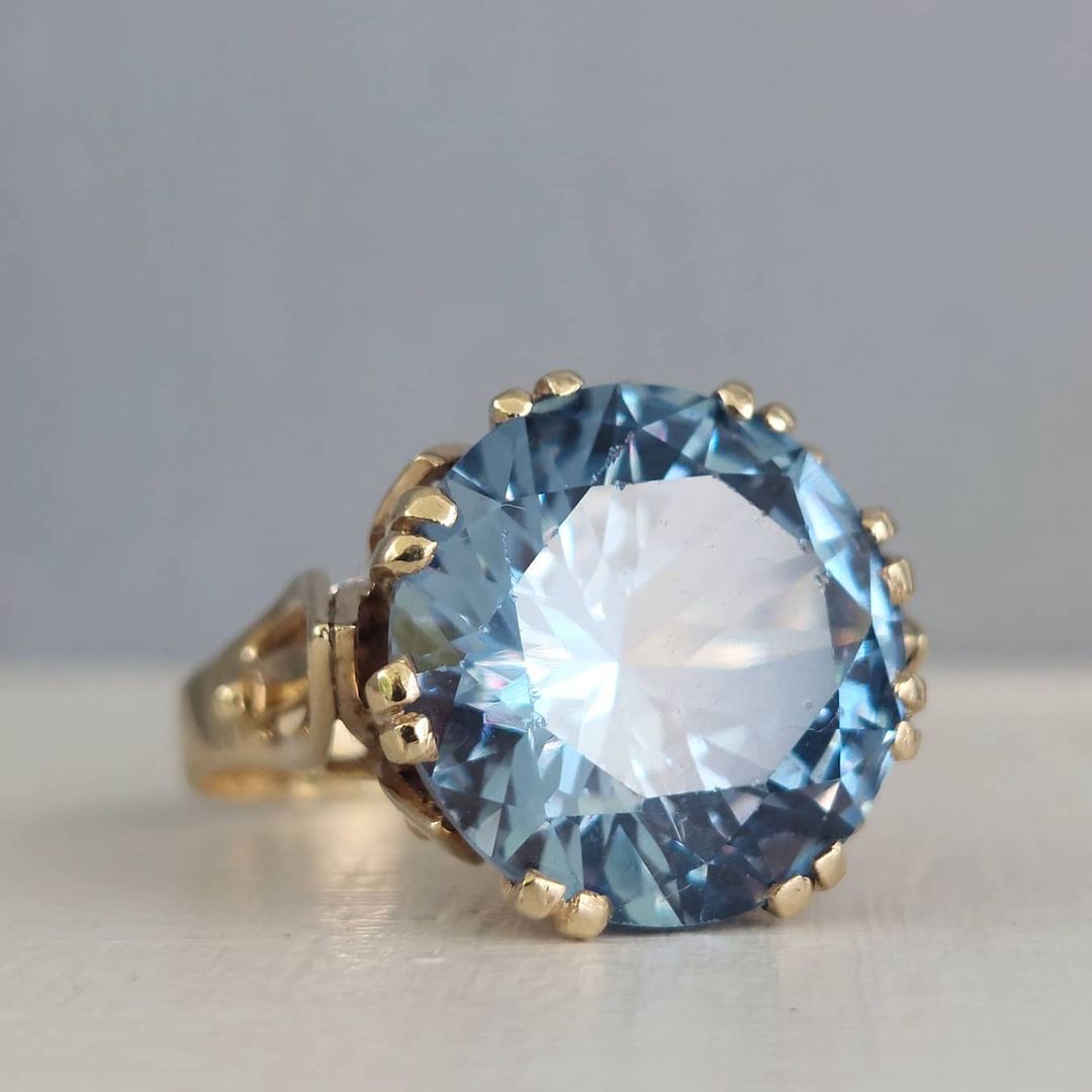 15.56ct Round Cut Architectural Style Aquamarine Ring -JOSHINY