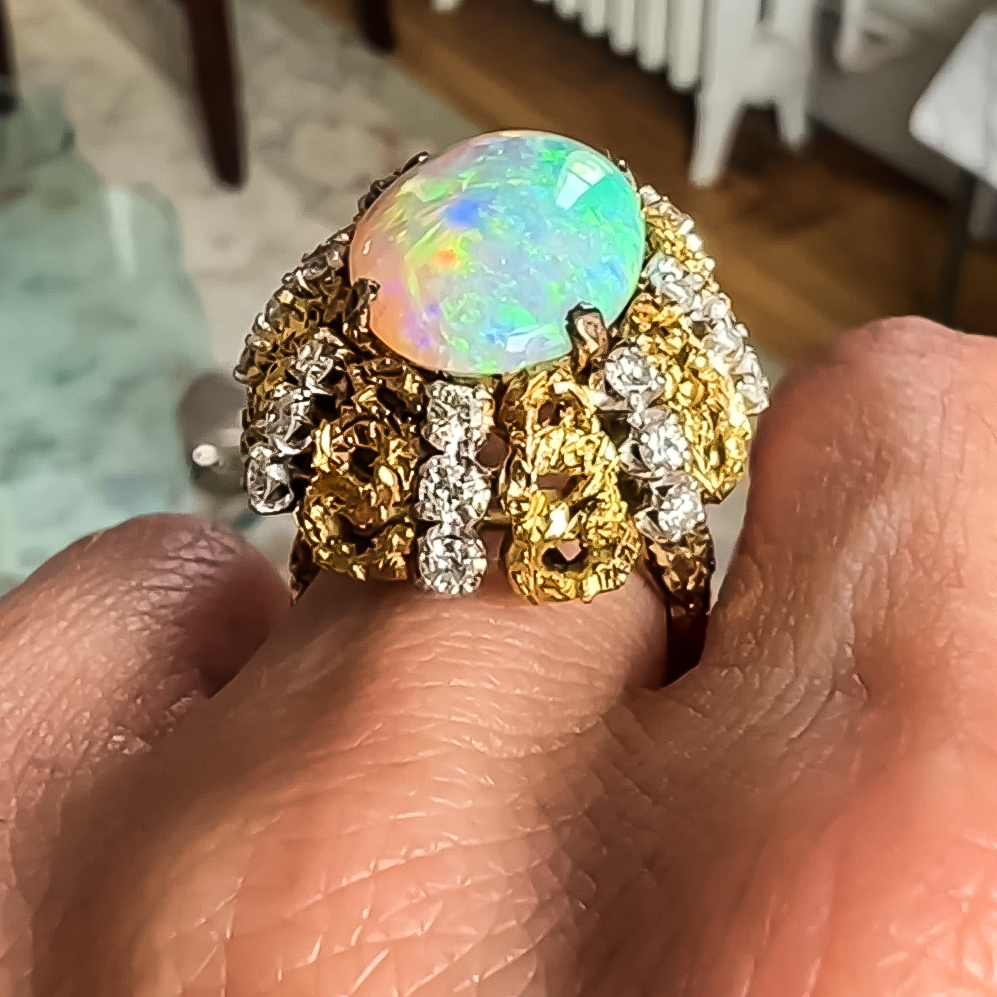 Unique 20 ctw Oval Cut Opal Cocktail Ring -JOSHINY