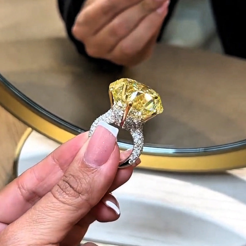 20.2ct Round Fancy Cut Yellow Gemstone Ring -JOSHINY