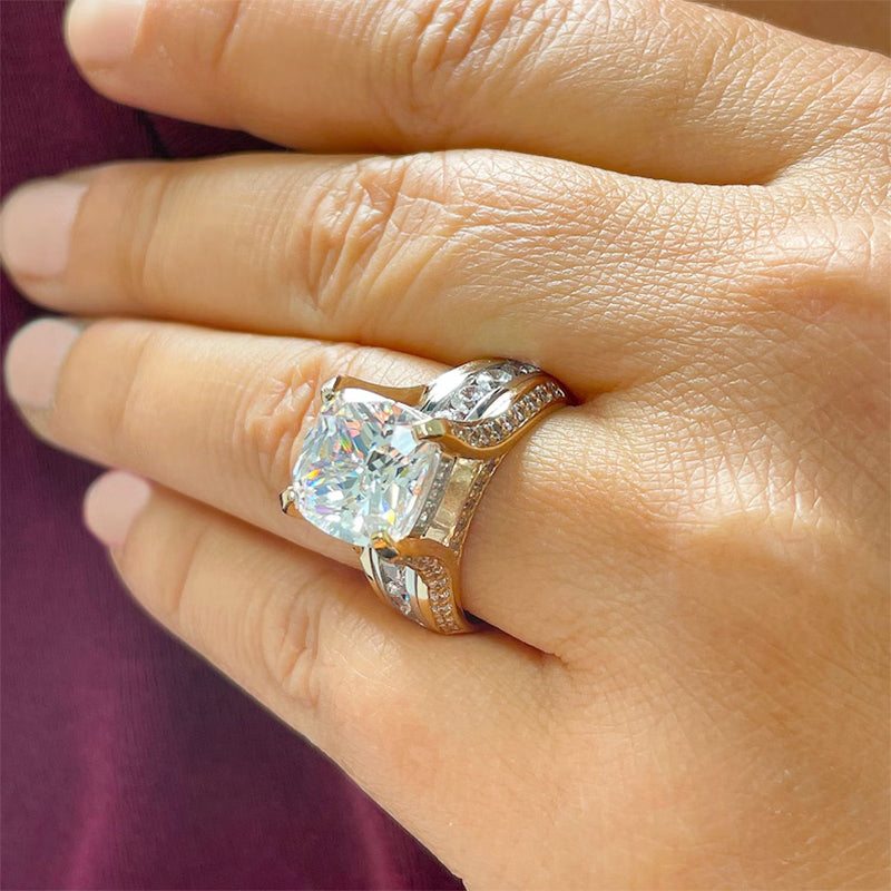 6.5ctw Cushion and Round Cut Gold, Silver and Two Colour Diamond Engagement Ring -JOSHINY