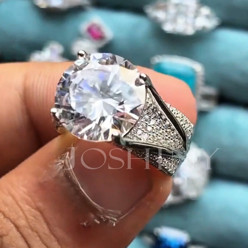 8.0ctw Round Cut Elevated Gemstone Engagement Ring -JOSHINY