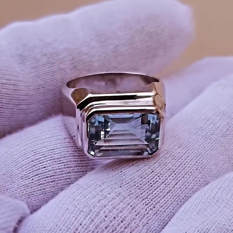 7.71ct Emerald Cut Bezel Set Contemporary Style Diamond Ring -JOSHINY