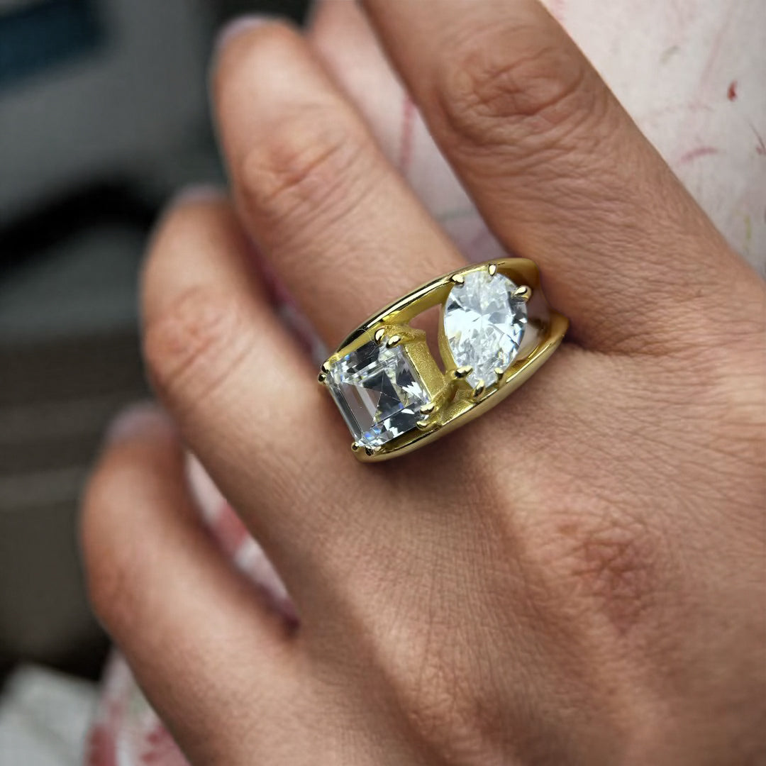 5.3Ctw Pear and Asscher Cut Two Stone Romantic Love Ring-JOSHINY