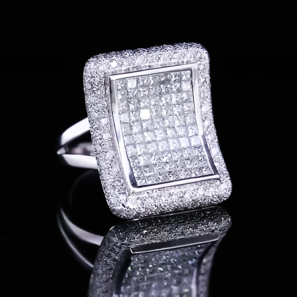 Gorgeous 4 ctw Square & Round Cut White Gemstone Pavé Ring -JOSHINY