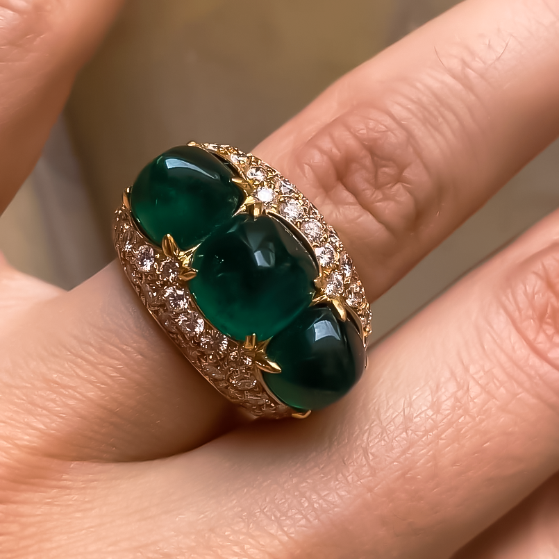 Vintage 16 ctw Sugar Tower Cut Emerald Three Stone Ring -JOSHINY